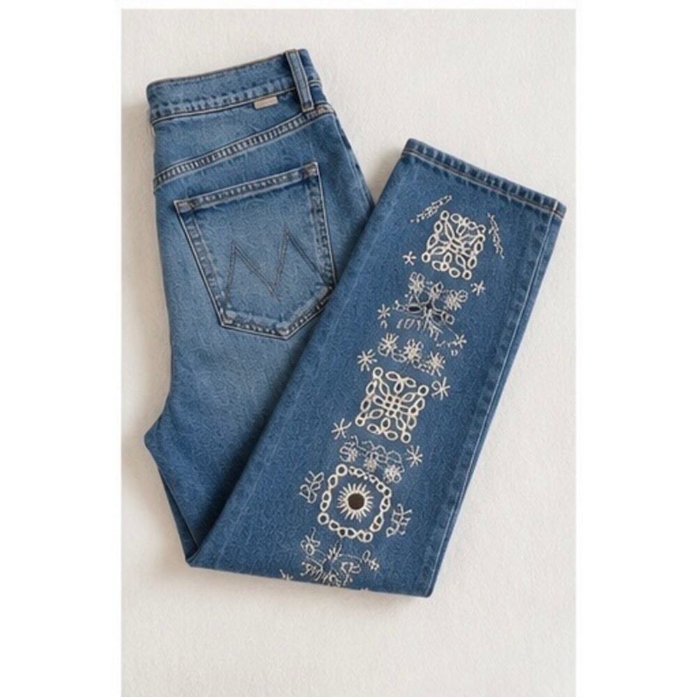 NWOT MOTHER Mid Rise Hiker Hover Floral Embroidered Jeans Tequila Sunset 26” - Picture 7 of 12